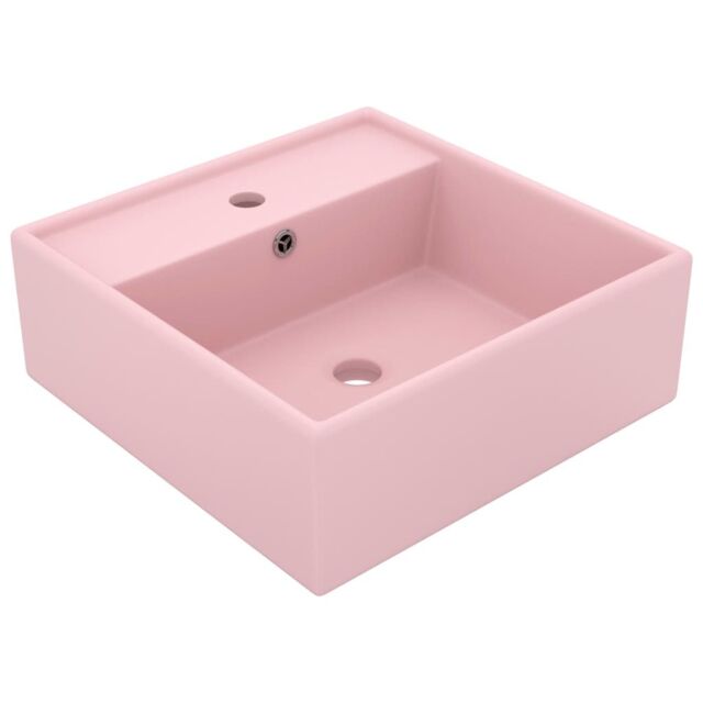Berkfield Home Luxury Basin Overflow Square Matt Pink 41x41 cm Ceramic - image 1