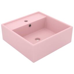 Berkfield Home Luxury Basin Overflow Square Matt Pink 41x41 cm Ceramic - thumbnail 1