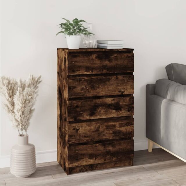 Berkfield Home Drawer Cabinet Smoked Oak 60x36x103 cm Engineered Wood in Brown - Size: 60 x 36 x 103 cm - image 1