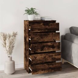Berkfield Home Drawer Cabinet Smoked Oak 60x36x103 cm Engineered Wood in Brown - Size: 60 x 36 x 103 cm - thumbnail 3