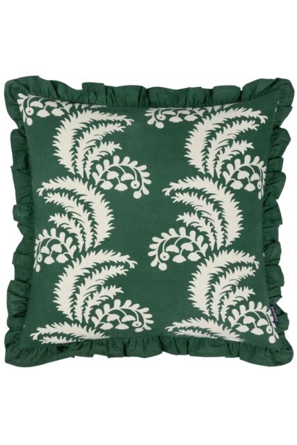 Paoletti Montrose 100% Cotton Fringed Leaf Cushion in Bottle Green - Size: 50 cm x 50 cm - image 1