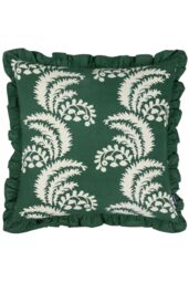 Paoletti Montrose 100% Cotton Fringed Leaf Cushion in Bottle Green - Size: 50 cm x 50 cm - thumbnail 1