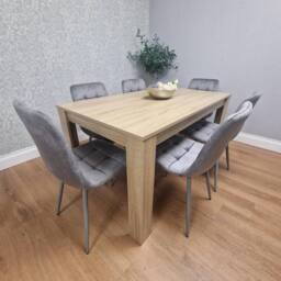 KOSY KOALA Oak Effect Dining Table Set With 6 Grey Velvet Chairs Dining Furnitur