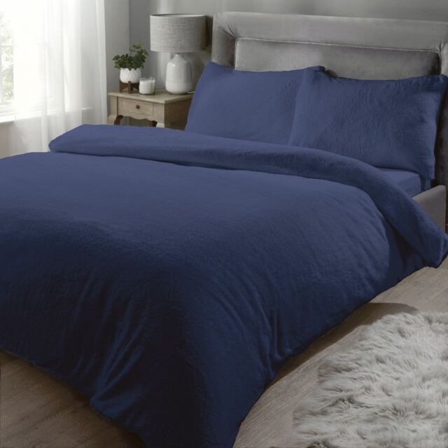 Rapport Home Teddy Fleece Polyester Duvet Cover Set With Pillowcase in Navy - Size: Double - image 1