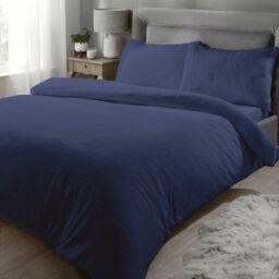 Rapport Home Teddy Fleece Polyester Duvet Cover Set With Pillowcase in Navy - Size: Double