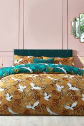Furn Demoiselle Botanical Reversible Duvet Cover Set in Mustard - Size: Single