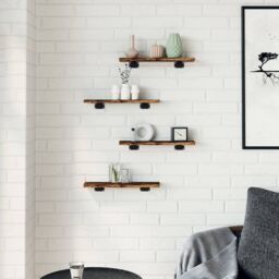 Berkfield Home Wall Shelves 4 pcs Smoked Oak 40x10x1.5 cm Engineered Wood in Brown - thumbnail 3