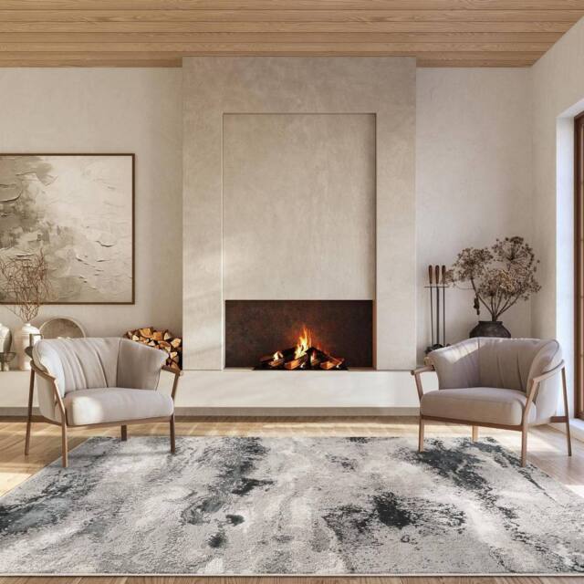 Desire Rugs Elysium Modern Abstract Action Area Rug Metallic Sheen- Mist in Grey - Size: 200 cm x 290 cm - image 1