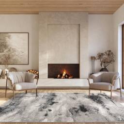Desire Rugs Elysium Modern Abstract Action Area Rug Metallic Sheen- Mist in Grey - Size: 200 cm x 290 cm - thumbnail 1