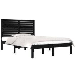 Berkfield Home Bed Frame Black Solid Wood 140x190 cm - thumbnail 3