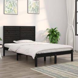 Berkfield Home Bed Frame Black Solid Wood 140x190 cm - thumbnail 1