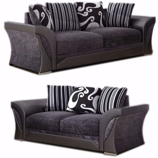 Furnishings For Less UK Lisbon Black & Grey Fabric Sofa Suite 3 Seater & 2 Seater - image 1