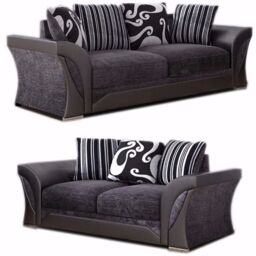 Furnishings For Less UK Lisbon Black & Grey Fabric Sofa Suite 3 Seater & 2 Seater