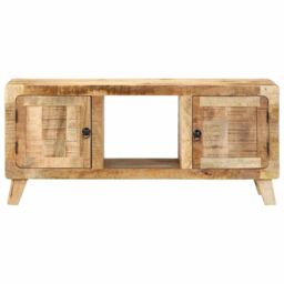 Berkfield Home TV Cabinet 105x46x32 cm Solid Wood Rough Mango in Brown - Size: 105 x 46 x 32 cm - thumbnail 2