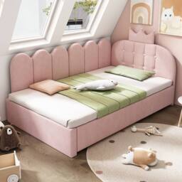 ModernLuxe Children's daybed with pull-out guest bed + L-shaped headboard in Pink - Size: Single - thumbnail 9