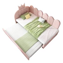 ModernLuxe Children's daybed with pull-out guest bed + L-shaped headboard in Pink - Size: Single - thumbnail 8