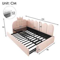 ModernLuxe Children's daybed with pull-out guest bed + L-shaped headboard in Pink - Size: Single - thumbnail 2