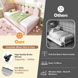 ModernLuxe Children's daybed with pull-out guest bed + L-shaped headboard in Pink - Size: Single - thumbnail 3