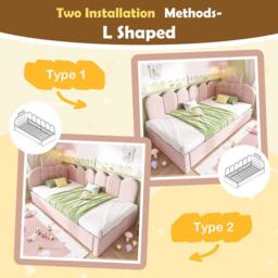 ModernLuxe Children's daybed with pull-out guest bed + L-shaped headboard in Pink - Size: Single - thumbnail 7