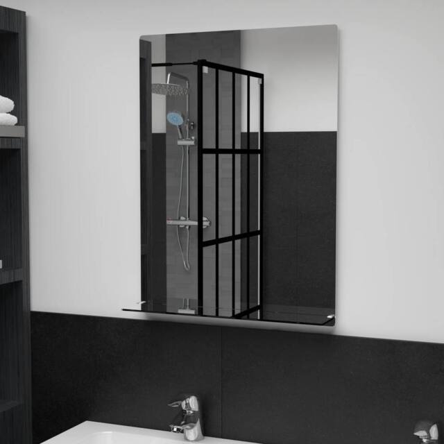 Berkfield Home Wall Mirror with Shelf 50x70 cm Tempered Glass in Silver - image 1