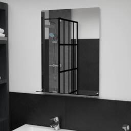 Berkfield Home Wall Mirror with Shelf 50x70 cm Tempered Glass in Silver - thumbnail 1