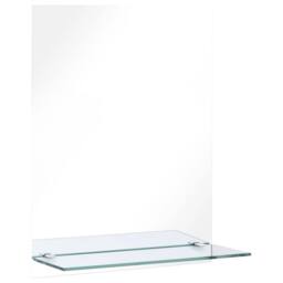 Berkfield Home Wall Mirror with Shelf 50x70 cm Tempered Glass in Silver - thumbnail 2