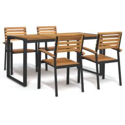 Berkfield Home 5 Piece Garden Dining Set Solid Wood Acacia & Metal in Brown - thumbnail 1