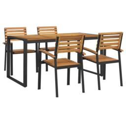 Berkfield Home 5 Piece Garden Dining Set Solid Wood Acacia & Metal in Brown - thumbnail 2