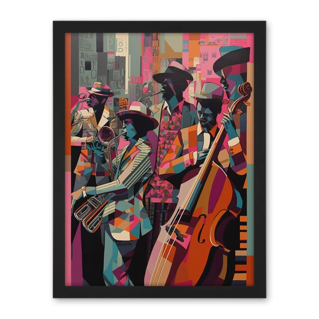 Artery8 Wall Art Print New Orleans Jazz Festival Musicians Warming Up in the City Street Abstract Modern Painting Large Framed Wall Décor Art - image 1