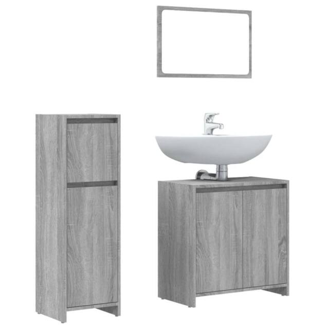Berkfield Home 3 Piece Bathroom Furniture Set Grey Sonoma Engineered Wood - image 1
