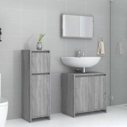 Berkfield Home 3 Piece Bathroom Furniture Set Grey Sonoma Engineered Wood - thumbnail 2