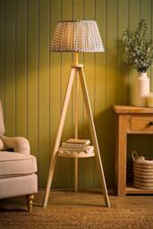 ValueLights Morrigan Ditsy Floral Shade Scallop Cream Tripod Floor Lamp & Bulb