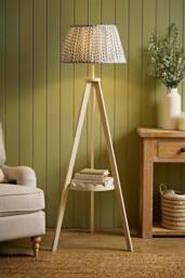 ValueLights Morrigan Ditsy Floral Shade Scallop Cream Tripod Floor Lamp & Bulb - thumbnail 2
