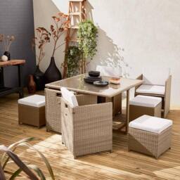 sweeek 4 To 8-seater Rattan Cube Table Set With Chairs in Light Brown - thumbnail 6