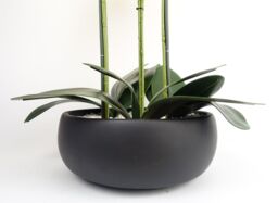 Leaf Artificial 60cm Orchid Yellow Black Ceramic Planter in Green - thumbnail 4