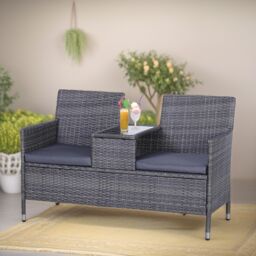 FURNOS Polyrattan 2 Seater Outdoor Bench With Padded Cushions in Black - thumbnail 4