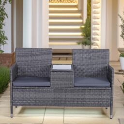 FURNOS Polyrattan 2 Seater Outdoor Bench With Padded Cushions in Black - thumbnail 3