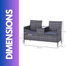 FURNOS Polyrattan 2 Seater Outdoor Bench With Padded Cushions in Black - thumbnail 6
