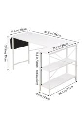 H&O Direct White L-Shaped Office Desk with Hanging Storage Bag & Shelves - thumbnail 3
