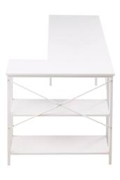 H&O Direct White L-Shaped Office Desk with Hanging Storage Bag & Shelves - thumbnail 4
