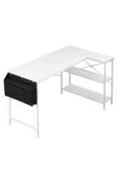 H&O Direct White L-Shaped Office Desk with Hanging Storage Bag & Shelves - thumbnail 6