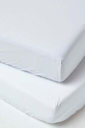 Homescapes Cotton Cot Bed Fitted Sheets 200 Thread Count, 2 Pack in White