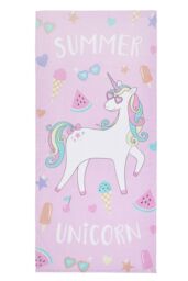 Catherine Lansfield 'Unicorn Summer' Cotton Beach Towel in Pink - thumbnail 1