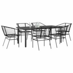 Berkfield Home 7 Piece Garden Dining Set Black Poly Rattan Glass - thumbnail 2