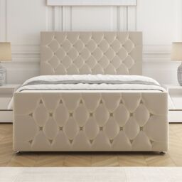 "BSSPOKE Maya Velvet Divan Bed 24""Headboard & 2Drawers Same Side No Mattress in Cream - Size: Small Double" - thumbnail 3