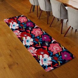 Benjamin Tate Design Bright Flowers On Dark Background Runner Rug in Natural - Size: 67 cm x 230 cm - thumbnail 2