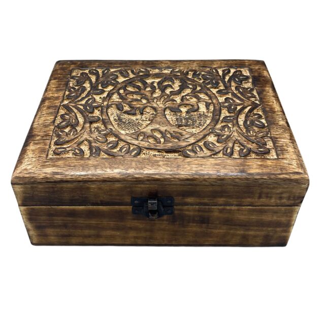 KDMD Large Wooden Keepsake Box 20x15x7.5cm - Tree of Life in Brown - Size: 20x15x7.5 cm