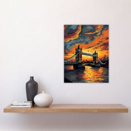 Artery8 Tower Bridge & The Thames River Storm Clouds Orange & Grey London England Unframed Wall Art Print Poster Home Decor Premium - thumbnail 4