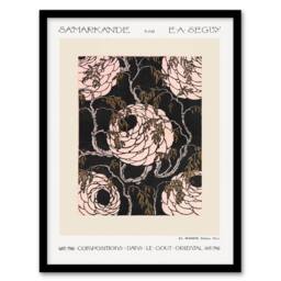 Artery8 Eugene Seguy Framed Wall Art Print Vintage Art Deco Flower Pattern in Beige - Size: A4 - thumbnail 1
