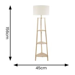 ValueLights Hiru Wooden 3 Tier Shelf Floor Lamp with Trimmed Linen Drum Shade in White - thumbnail 7